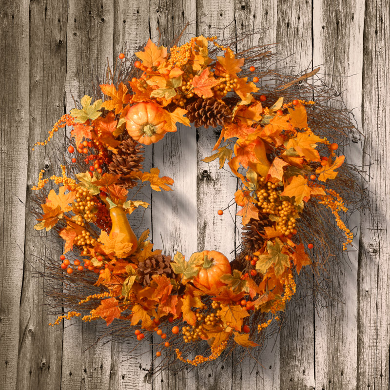 National Tree Co. Maple Leaf and Pumpkins Wreath & Reviews Wayfair